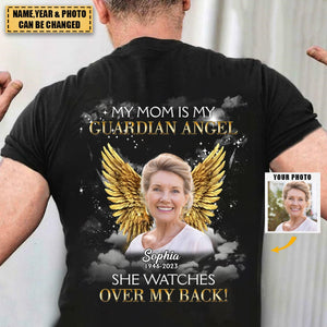 Custom Personalized Memorial Mom/ Dad T-shirt - Design On The Back - Upload Photo - Memorial Gift Idea For Family Member - My Mom Is My Guardian Angel