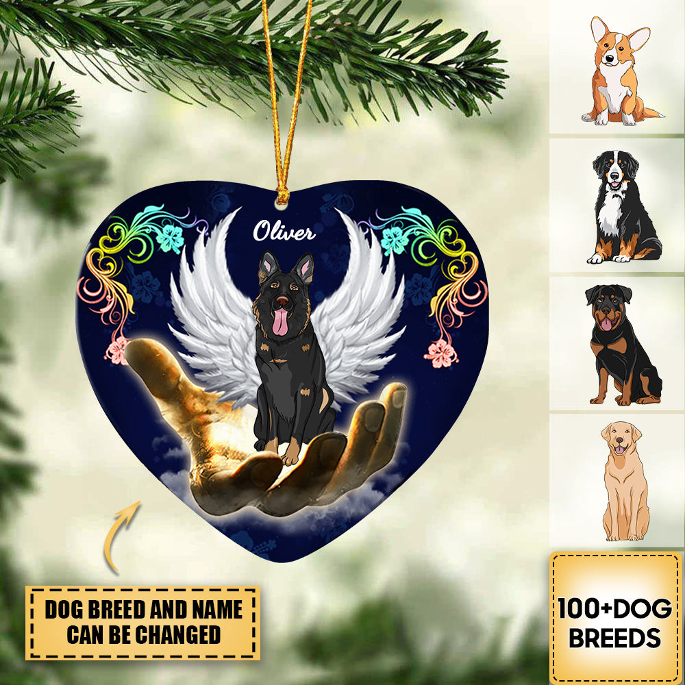 Personalized Dog With Wings Cover By Hand Ceramic Ornament