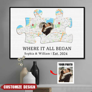 Where It All Began - Personalized Puzzle Photo Poster - Anniversary Gift For Couple