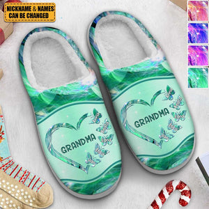 Glitter Grandma- Mom Butterfly Kids, Multi Colors Personalized Plush Slippers