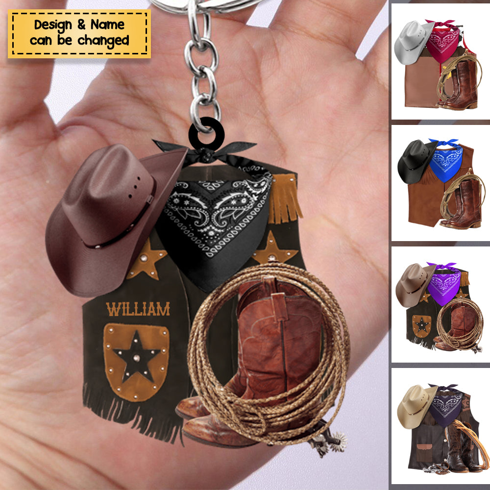 Personalized Cowboys & Cowgirls Boots And Hat Shaped Acrylic Keychain