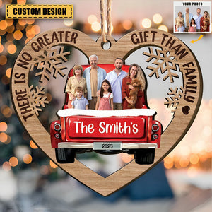 Red Truck Christmas Family Custom Photo - Personalized Wooden Photo Ornament