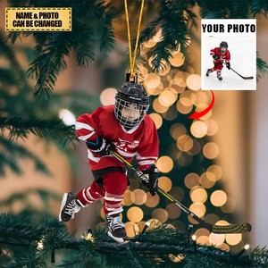 Personalized Christmas Hanging Ornament - Gift For Ice Hockey Lovers - Custom Your Photo