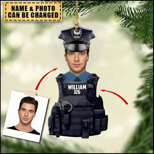 Christmas Upload Photo Police Caricature Personalized Ornament