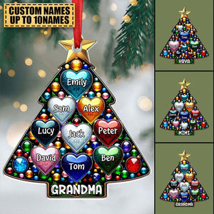 Sparkling Colorful Pine Tree Family Nana Mom Sweet Heart Kids Personalized Acrylic Ornament