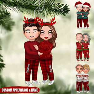 Christmas Doll Couple Standing Hugging Personalized Acrylic Ornament