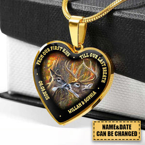 From Our First Kiss Till Last Breath Deer Couple Heart Custom Necklace