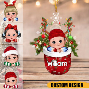 Kid In Snow Pocket Personalized Christmas Ornament