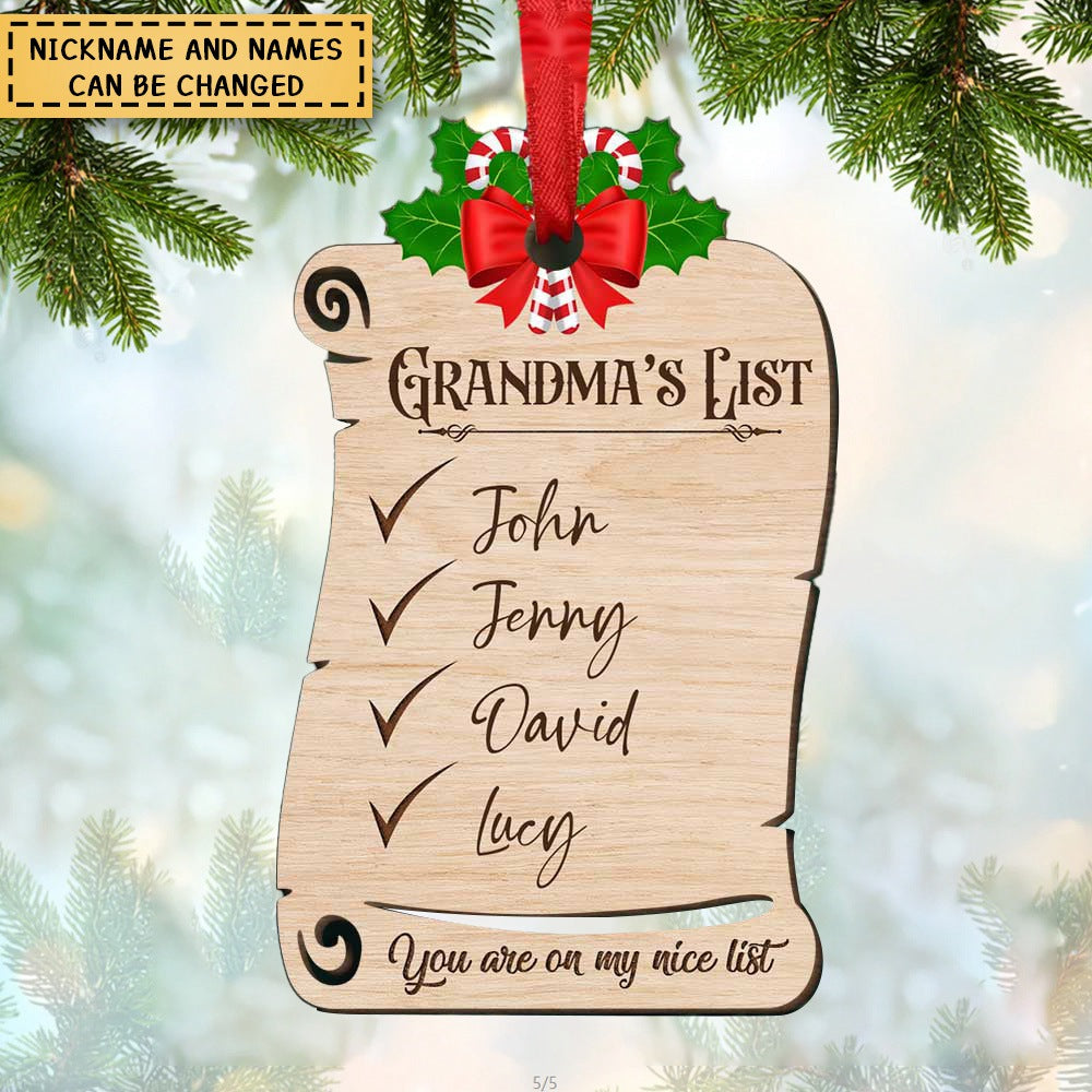 Grandma's List Personalized Wooden Ornament