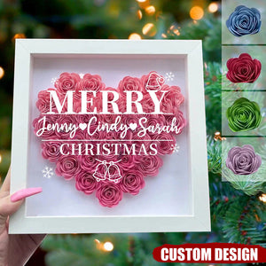 Personalized Merry Flower Shadow Box With Name For Christmas