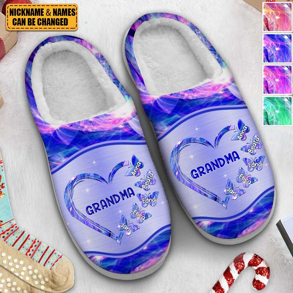 Glitter Grandma- Mom Butterfly Kids, Multi Colors Personalized Plush Slippers