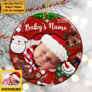 Baby Christmas Photo Circle Ceramic Ornament-Christmas Gift