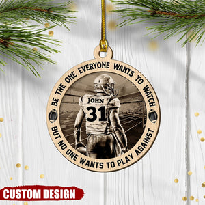 Personalized American Football Player Wooden Ornament