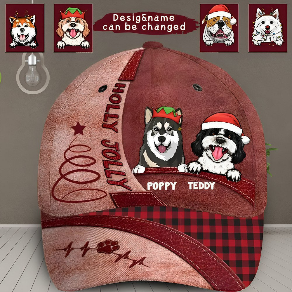 Personalized Holly Jolly Dog Noel Custom Name Christmas Cap