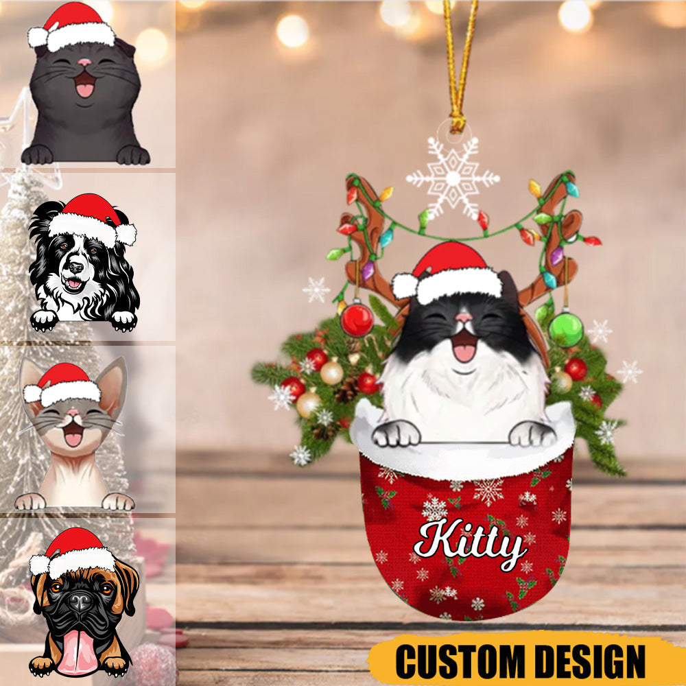 Pet In Snow Pocket Personalized Christmas Ornament