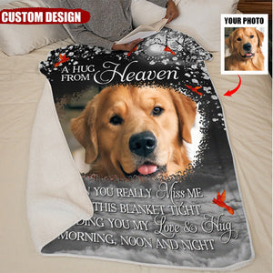 Custom Photo A Hug From Heaven - Memorial Personalized Custom Blanket - Christmas Gift, Sympathy Gift For Family Members