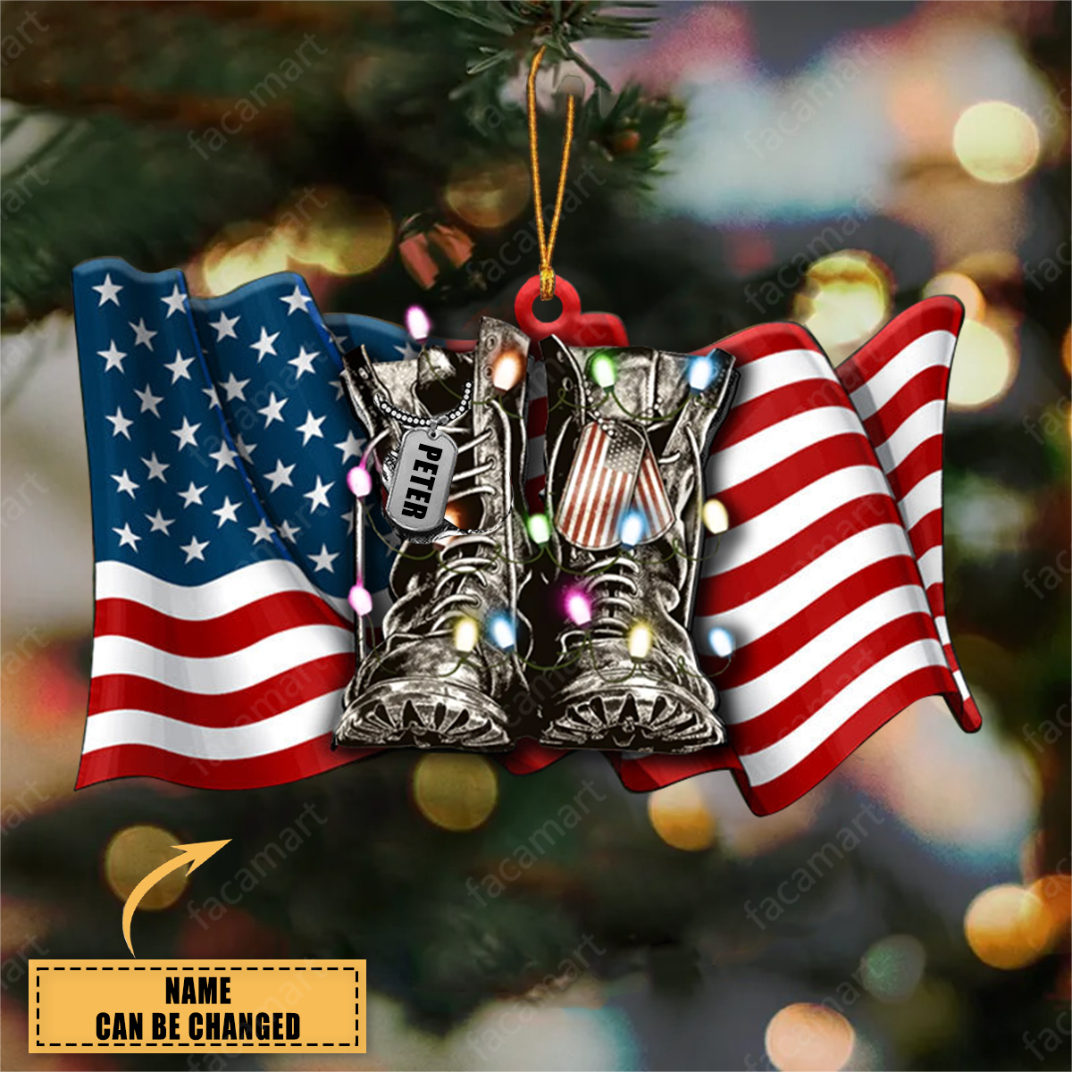 Military Uniform - Boots & Hat - Personalized Christmas Flat Ornament