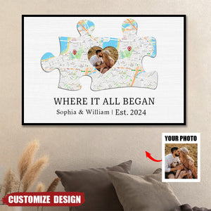 Where It All Began - Personalized Puzzle Photo Poster - Anniversary Gift For Couple