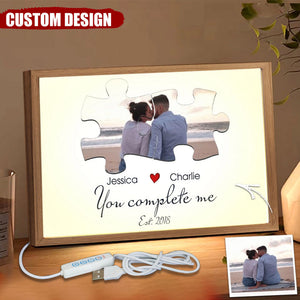 Personalized Upload Your Photo You Complete Me Couple Light Frame Canvas