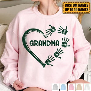 Grandma Mom Heart Kids' Handprints Custom Names Personalized Sweatshirt