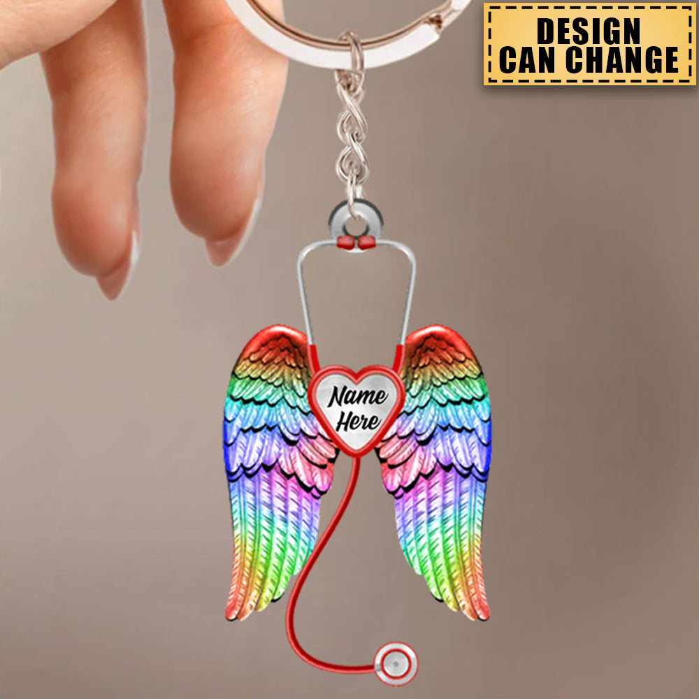 Personalized Nurse Angel Wings Keychain - Gift For Nurse