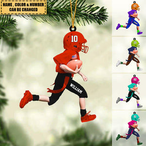 Personalized American Football Kid/Girl/Boy Running Acrylic Car / Christmas Ornament - Gift For American Football Lovers