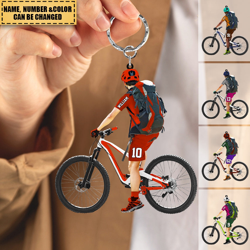 Personalized Mountain Biking Acrylic Keychain-Gift For Mountain Cycling/Biking Lovers