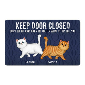 Keep Door Closed Walking Fluffy Cat Personalized Doormat - Gift For Cat Lovers