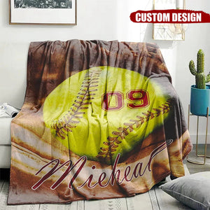 Personalized Softball Blanket, Custom Name And Number - Gift For Softball Player