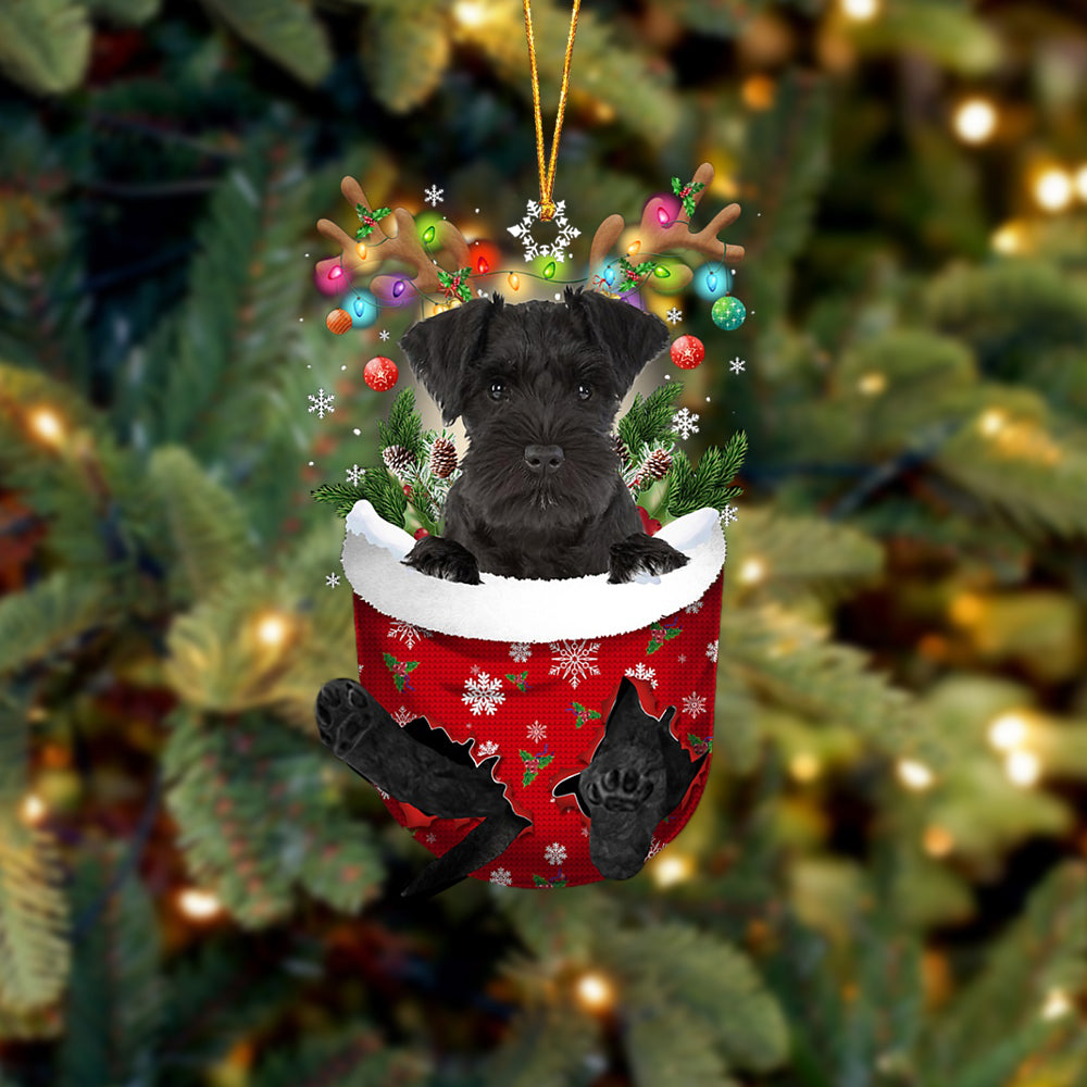 BLACK Miniature Schnauzer In Snow Pocket Christmas Ornament