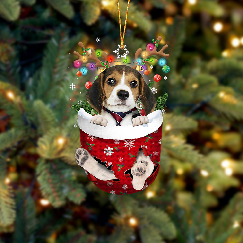 Beagle  In Snow Pocket Christmas Ornament