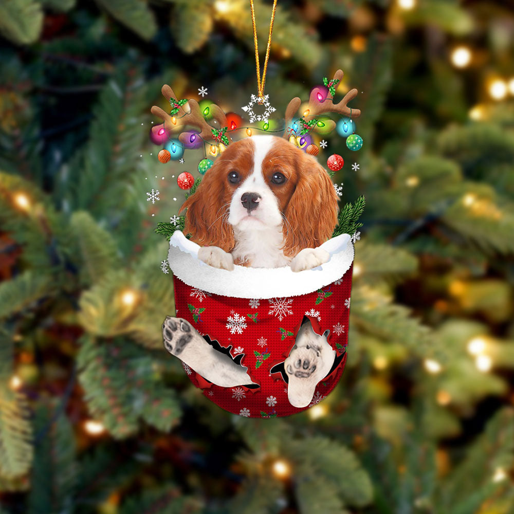 Cavalier King Charles Spaniel 1 In Snow Pocket Christmas Ornament