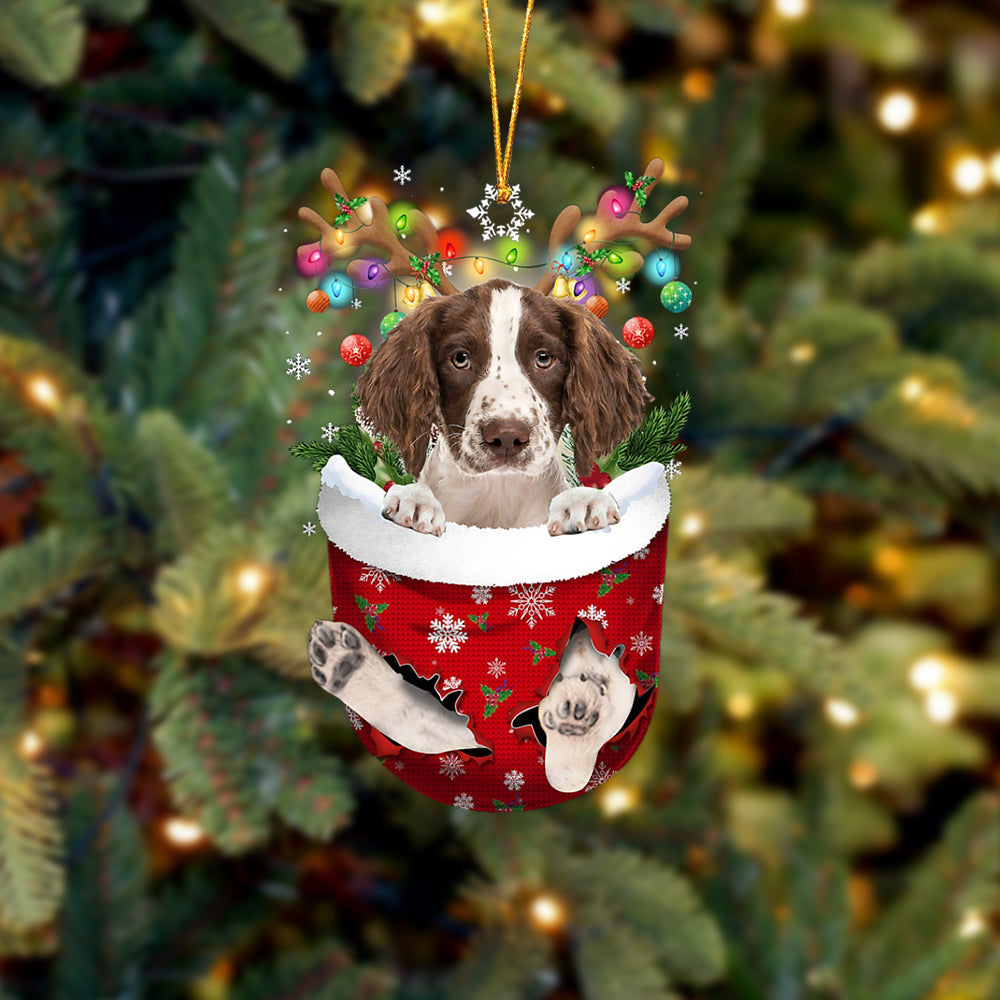 English Springer Spaniel  In Snow Pocket Christmas Ornament