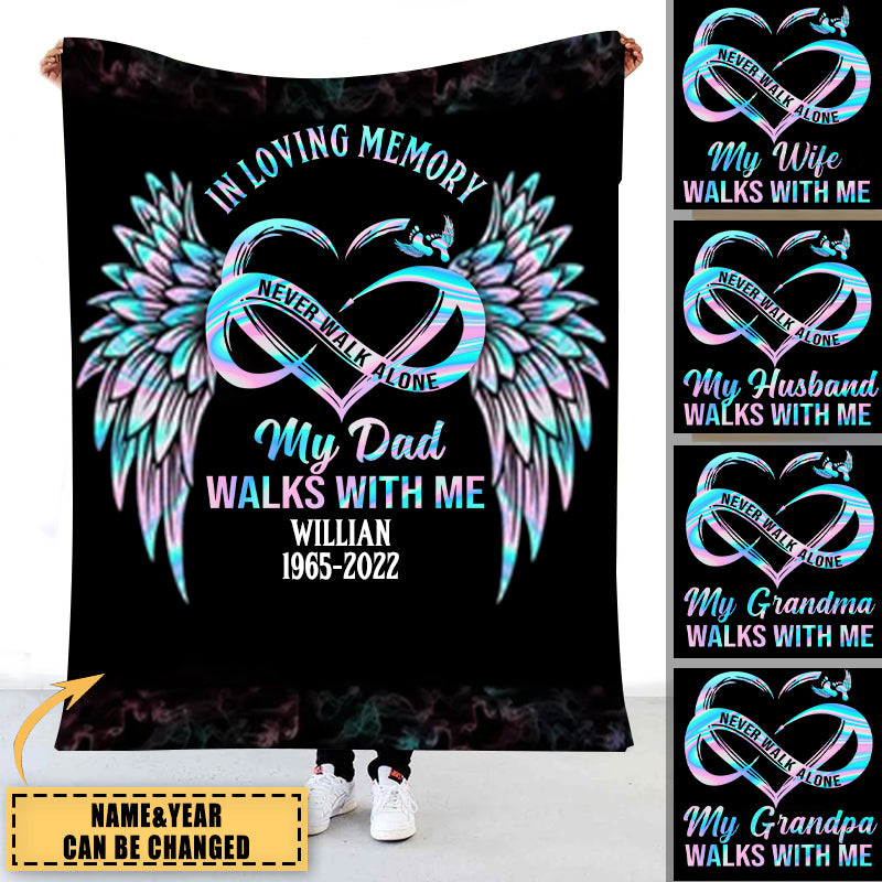 Never Walk Alone My Love Walks With Me Personalized Fleece Blanket