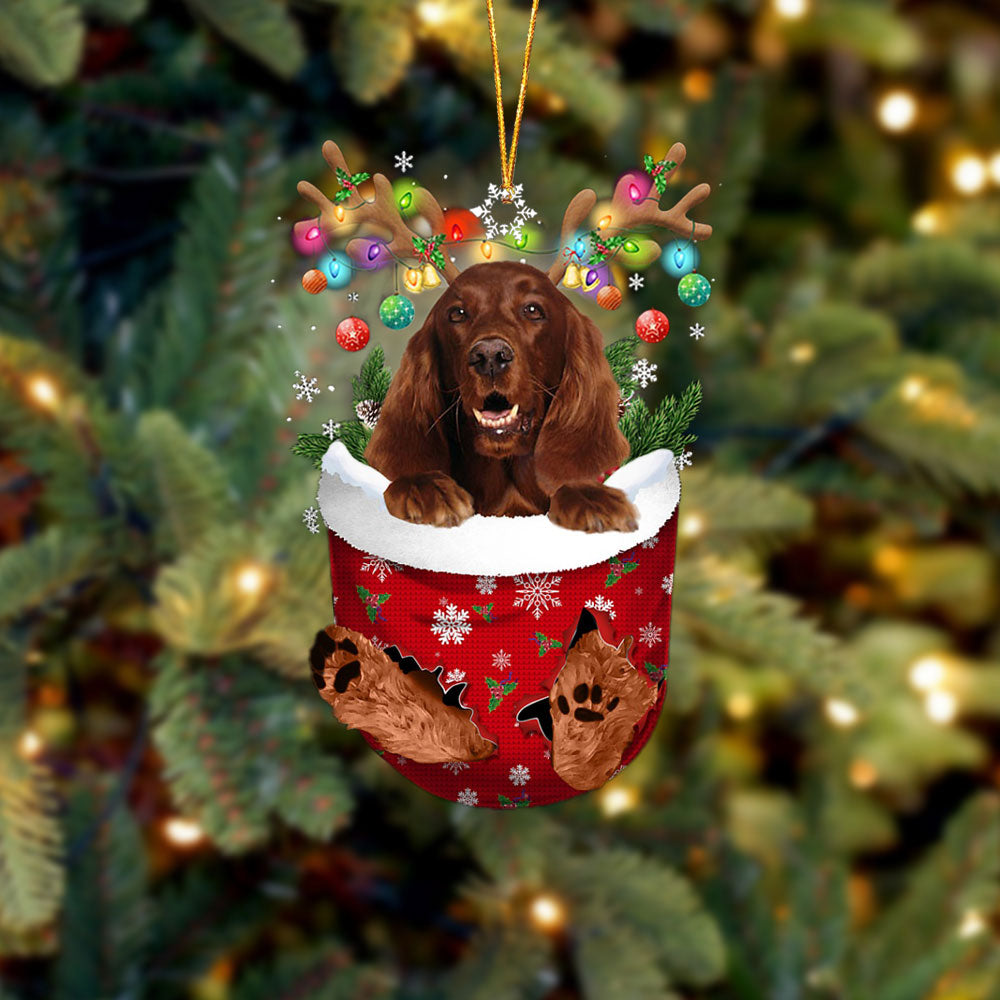 Irish Setter In Snow Pocket Christmas Ornament