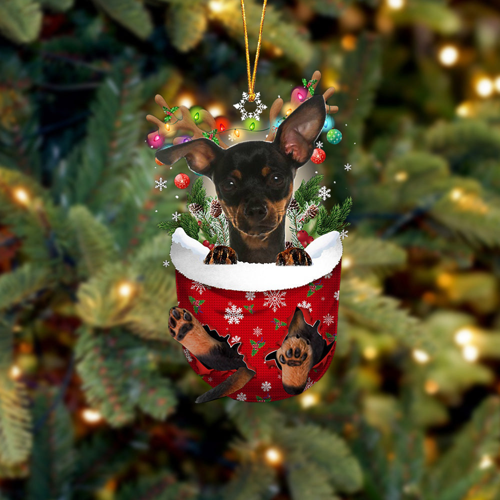 Miniature Pinscher  In Snow Pocket Christmas Ornament