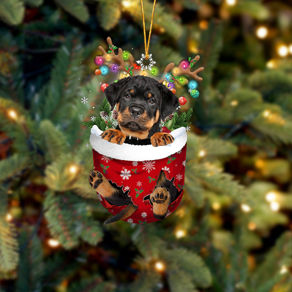 Rottweiler  In Snow Pocket Christmas Ornament