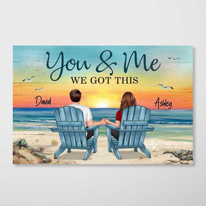 Back View Couple Sitting Beach Landscape You & Me We Got This Personalized Horizontal Poster