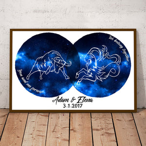 Zodiac Couple Star Signs Custom Poster Gift For Couple