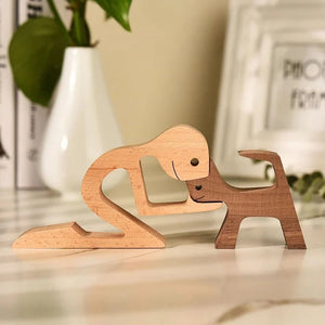 The Love Between You And Your Fur-Friend - Gift For Pet Lovers - Wooden Pet Carvings, Wood Sculpture Table Ornaments, Carved Wood Decor